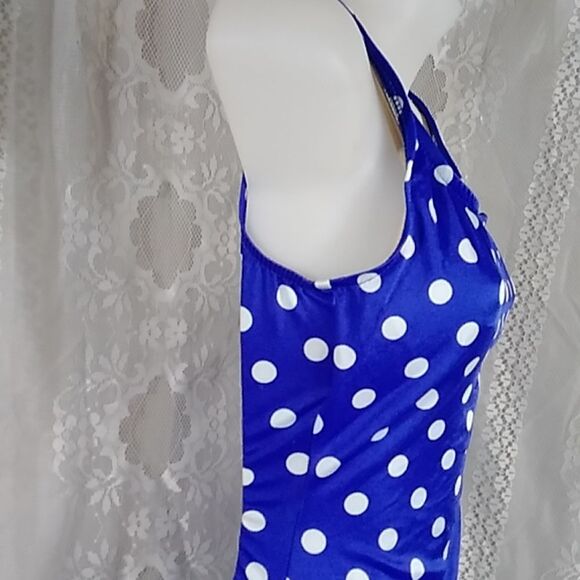 VINTAGE LE GOVE TM POLKA BLUE WHITE MACE IN U.S.A WOMEN SWEMWEAR SIZE 4 - Picture 2 of 11